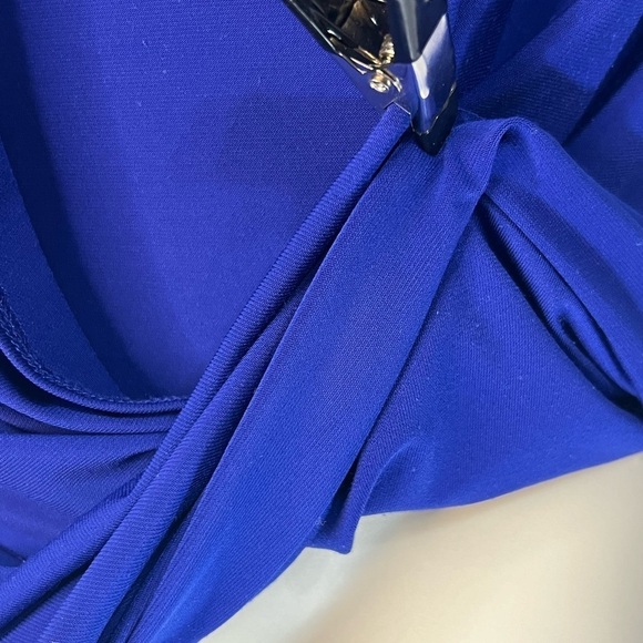 FOR CYNTHIA Electric Blue Sleeveless Blouse Layered Built in Cami w/Draping L - Picture 6 of 9